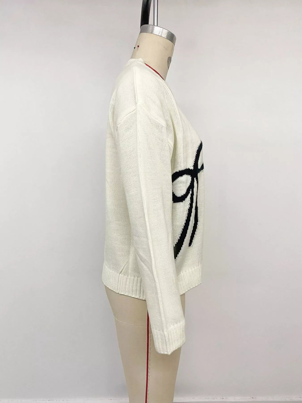 Bow Graphic Round Neck Sweater, view 7