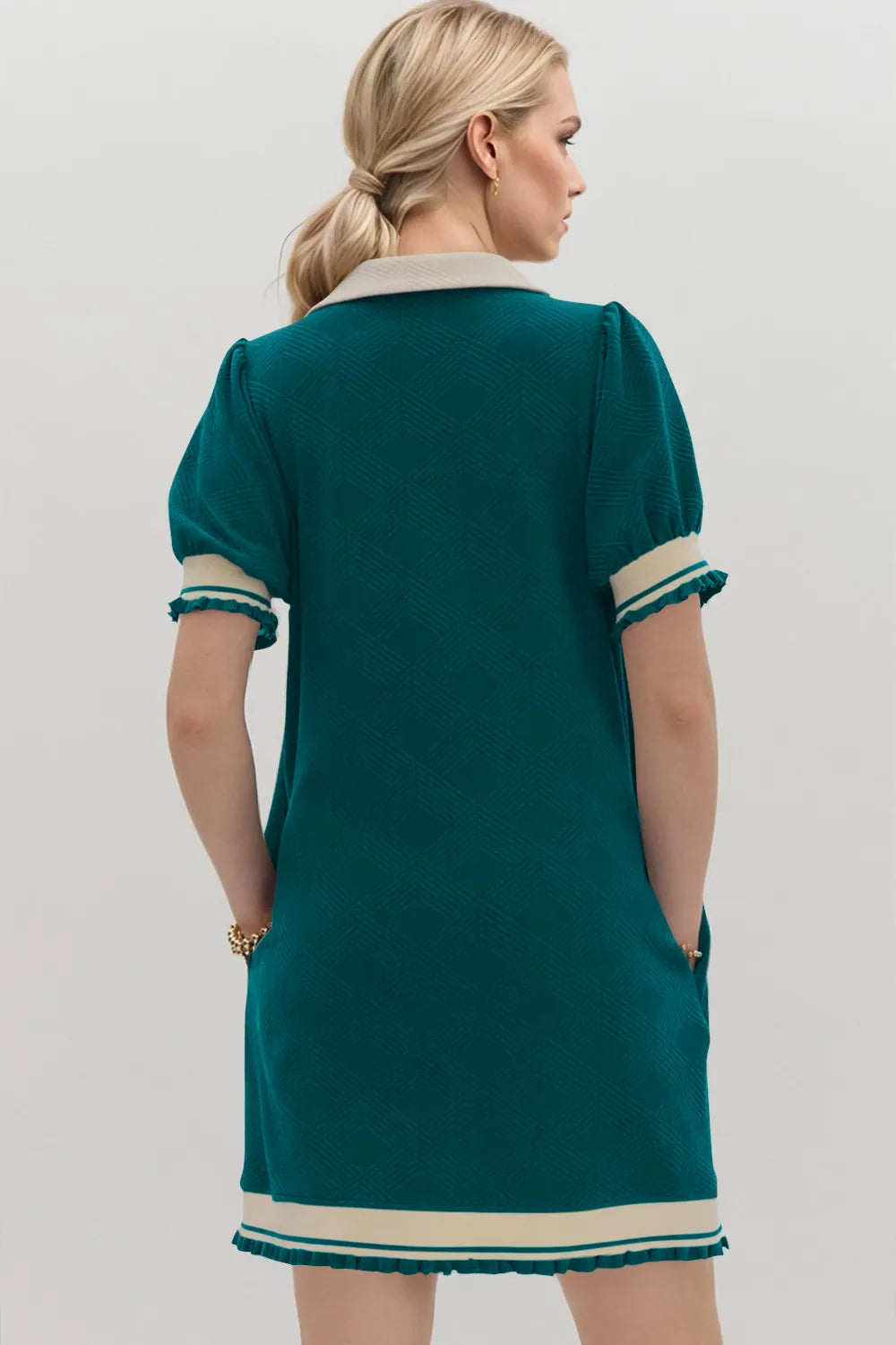 Frill Contrast Trim Collar Short Sleeve Mini Dress, view 22