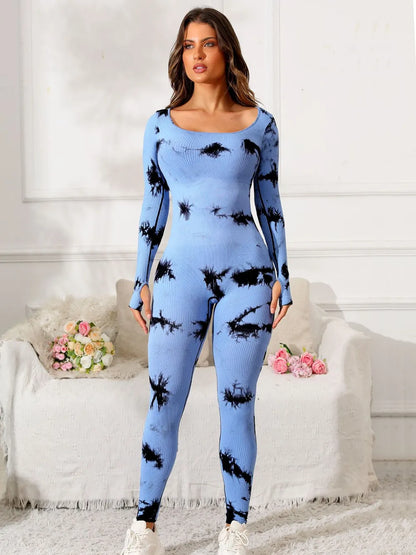 Scoop Neck Long Sleeve Active Jumpsuit - Fashorio