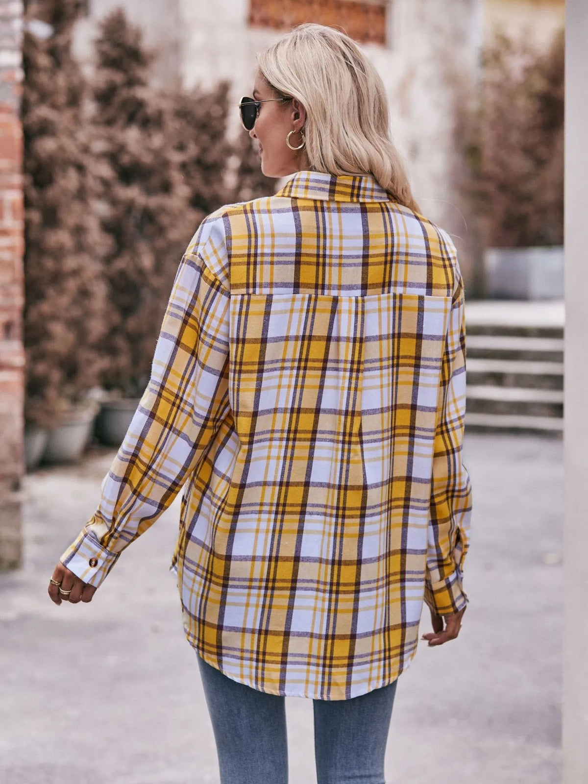 Plaid Long Sleeve Button Down Shirt, view 34