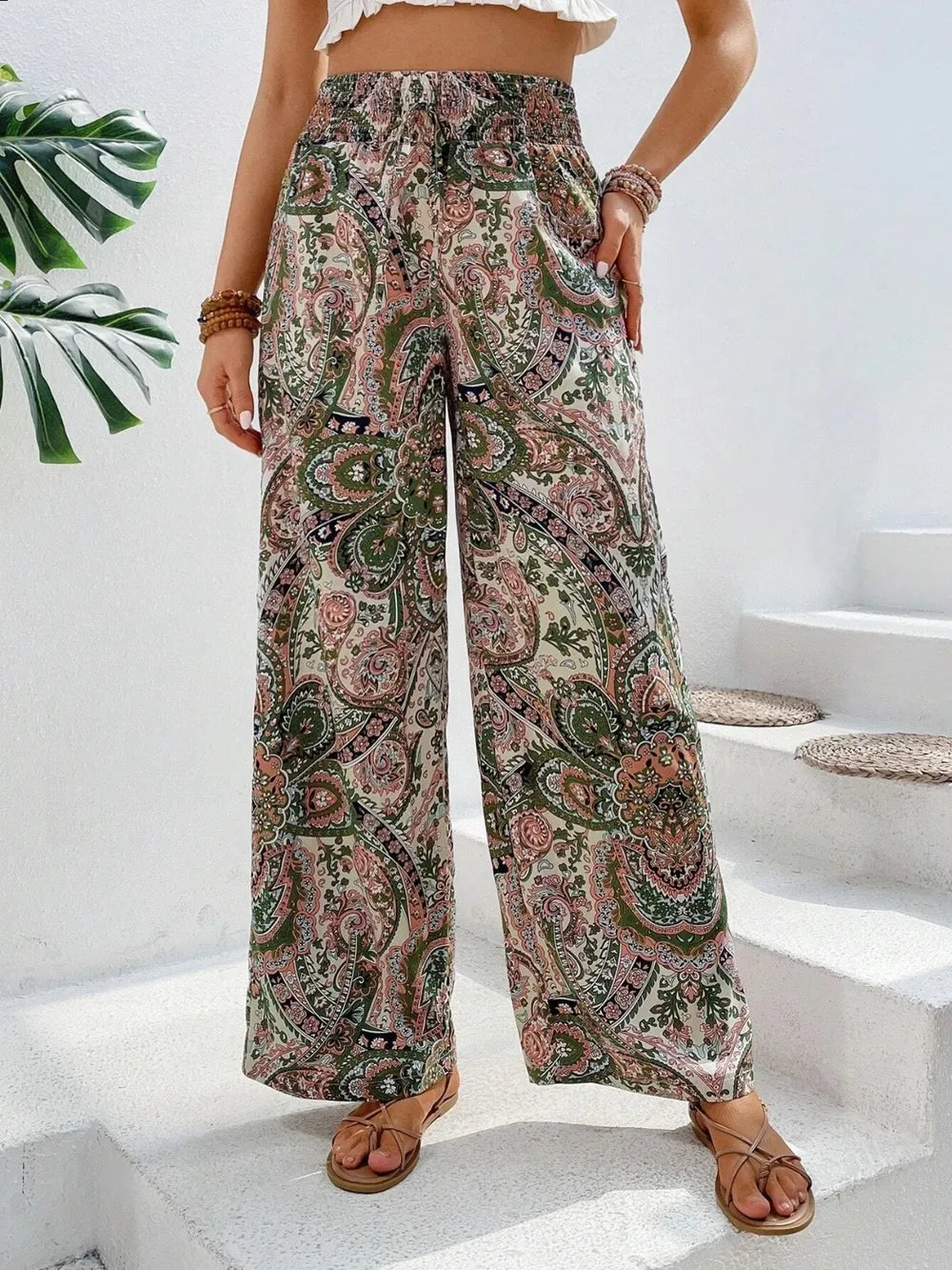 Printed Tie Waist Wide Leg Pants, view 25