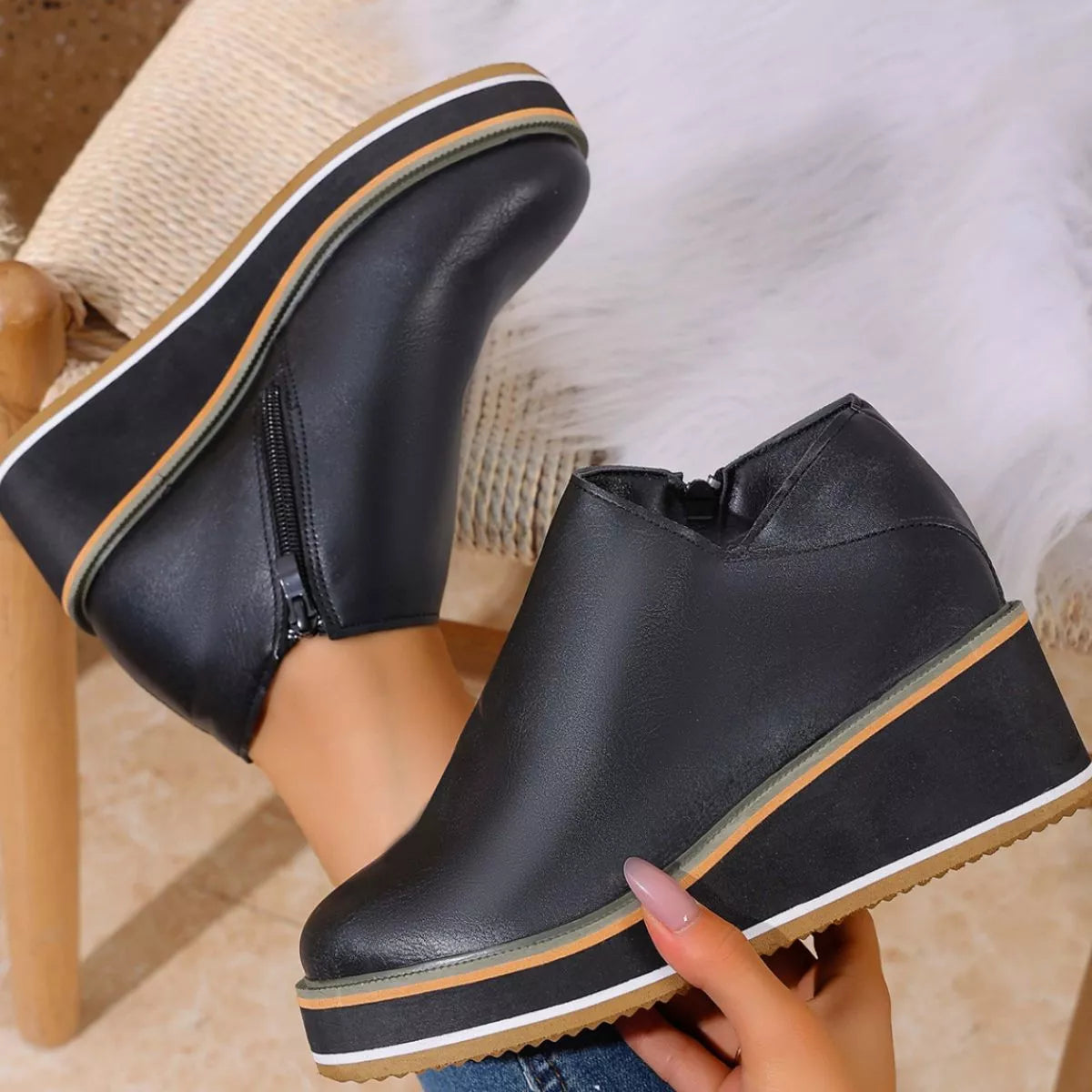 Wedge boots quarter turn view