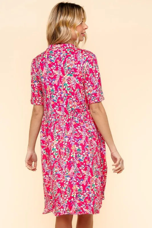 Johnny Collar Babydoll Dress with Pockets in Fuchsia styled look