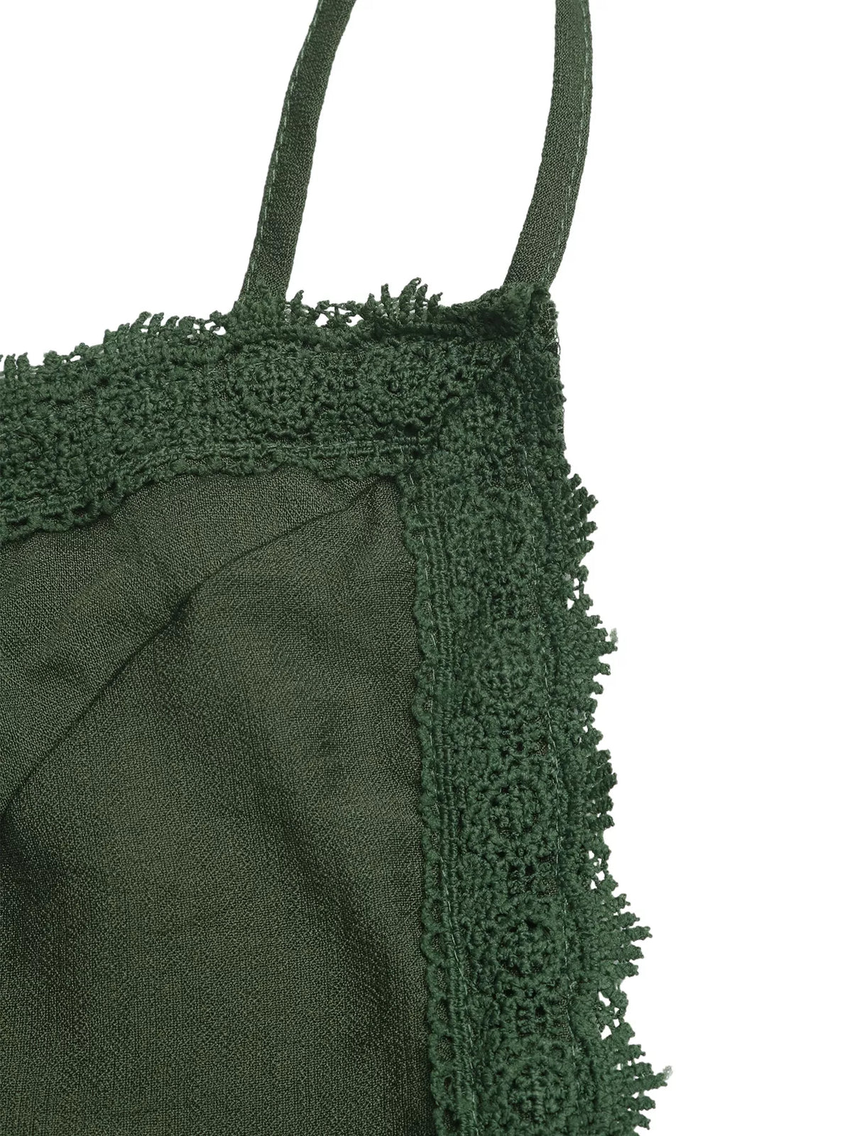 Lace trim spaghetti strap maxi dress close up