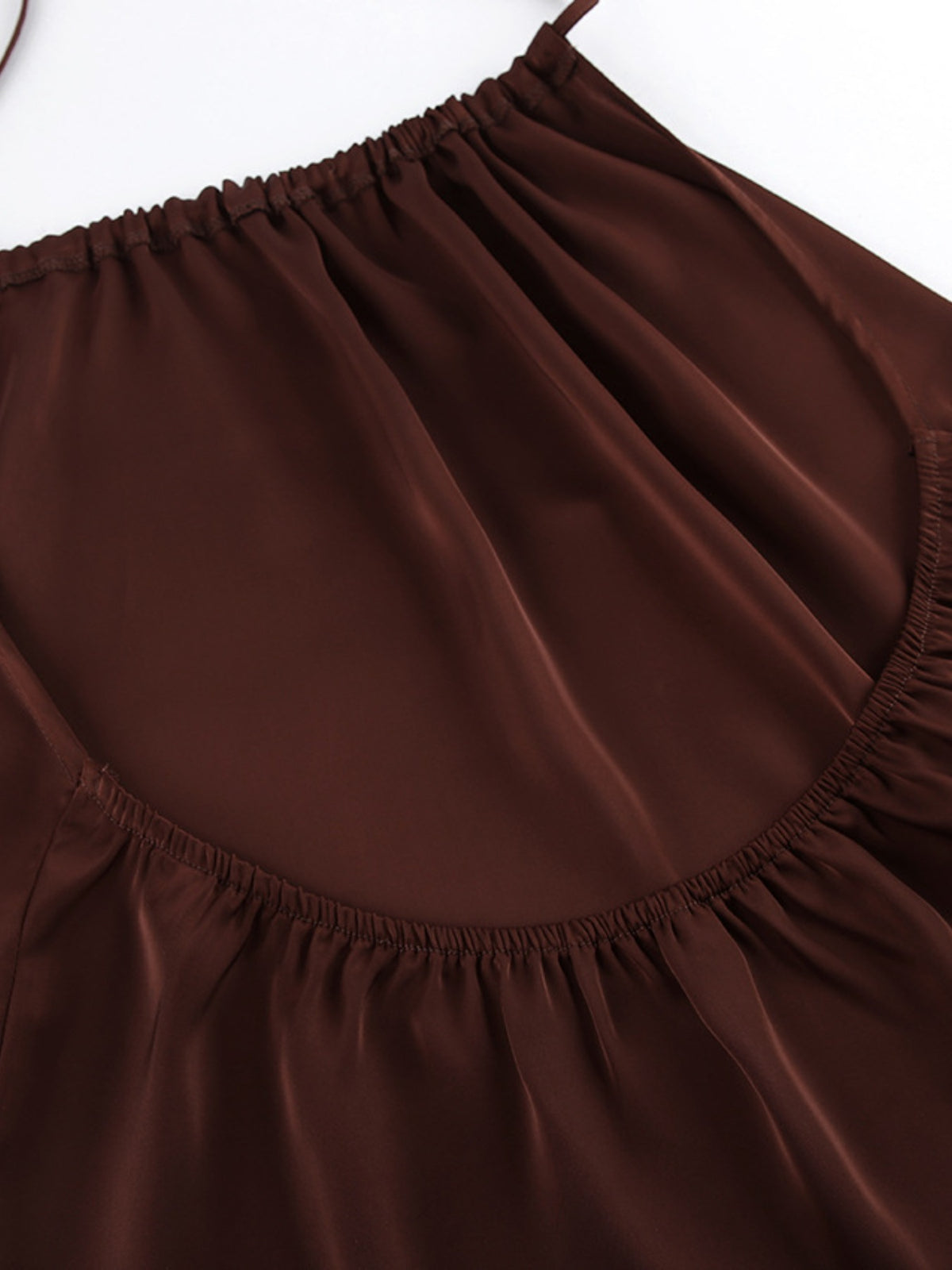 brown backless halter neck maxi dress front view