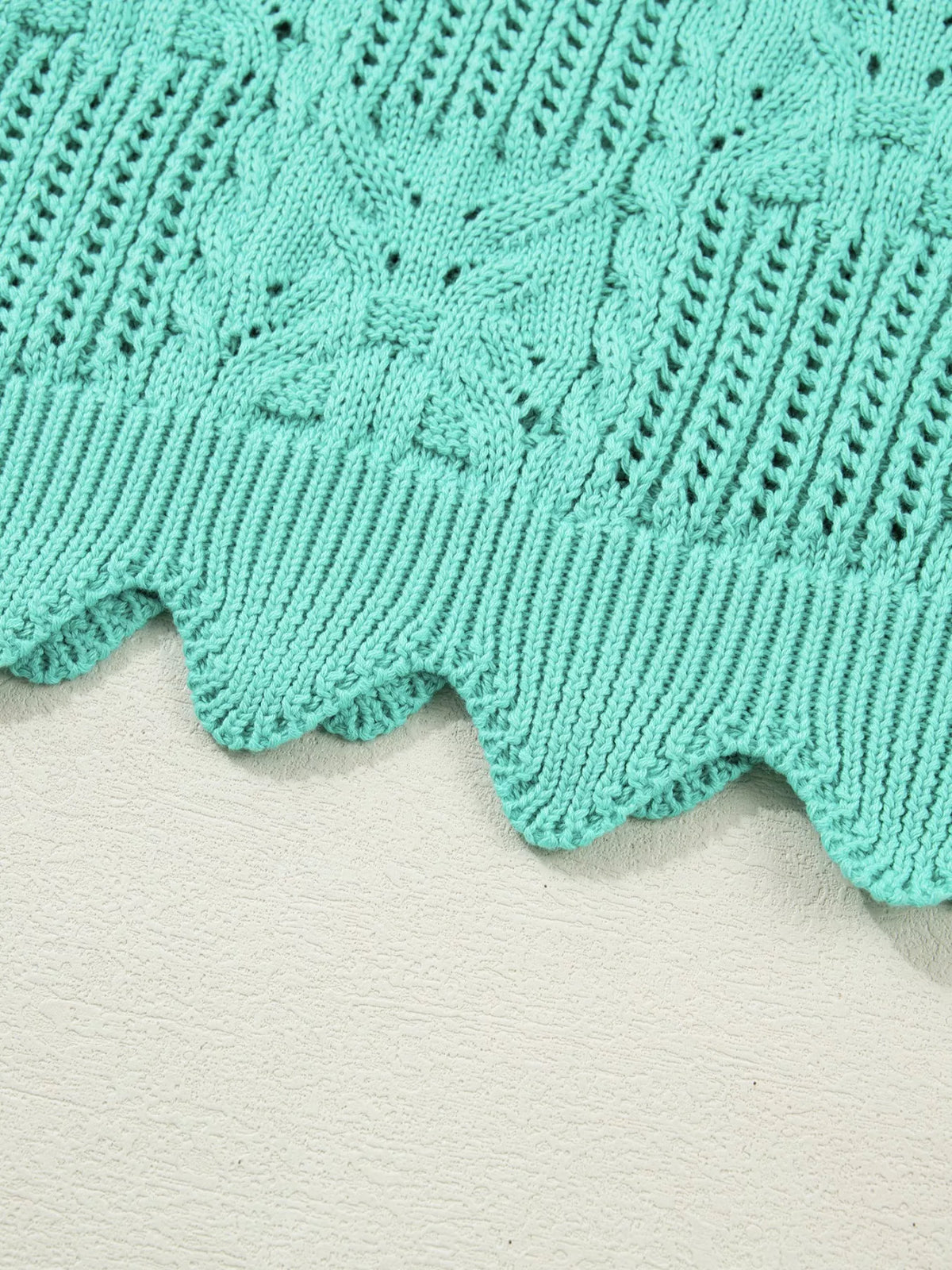 Pointelle Knit Scalloped Trim Short Sleeve Sweater, view 11