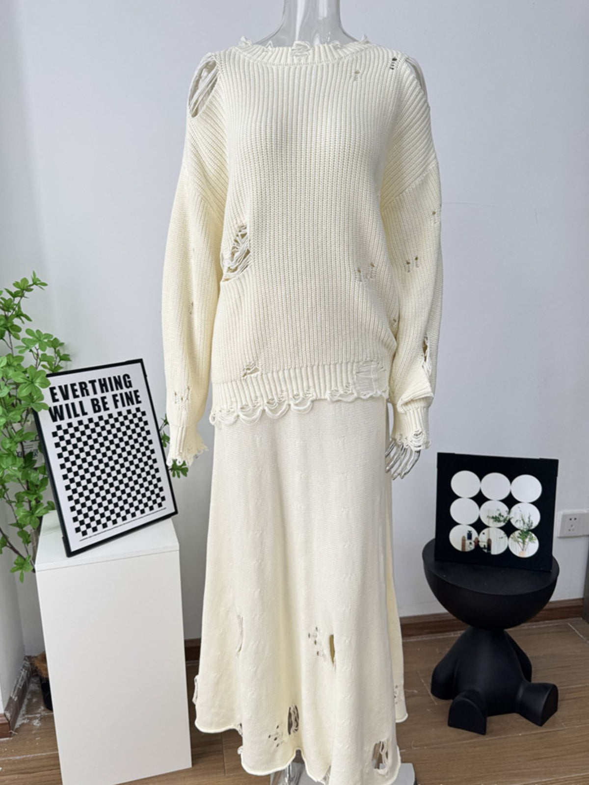 Distressed sweater set light gray side view