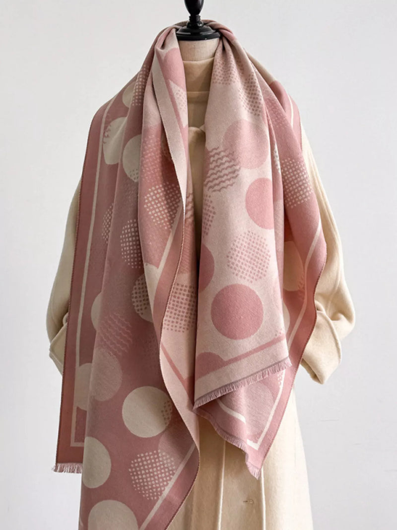 Polka dot raw hem scarf around the neck