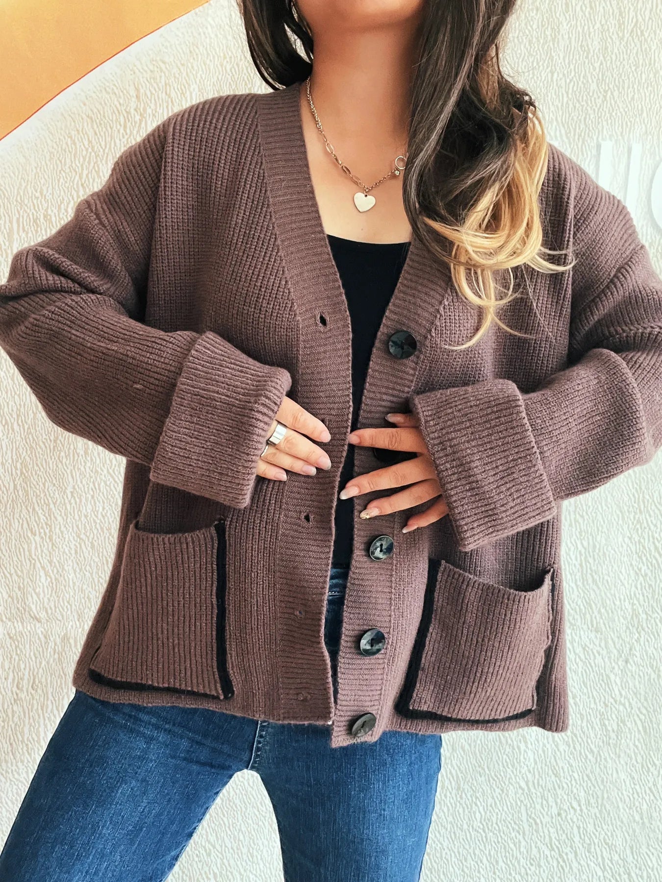 Button-Front Ribbed Cardigan with V-Neck - Fashorio