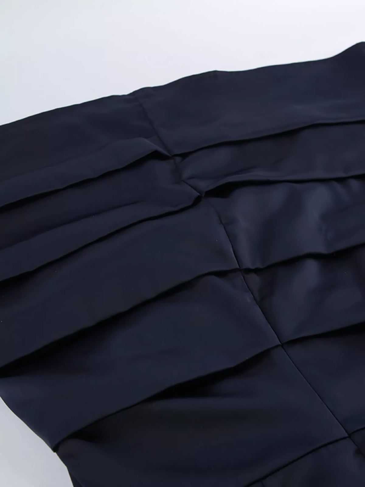 Dark Navy mock neck flounce sleeve dress movement shot