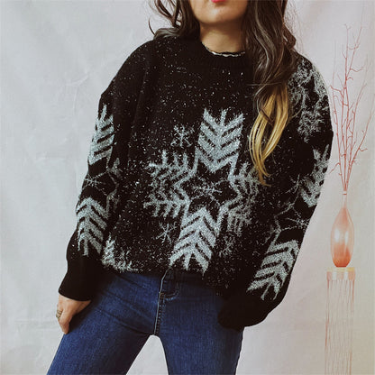 Snowflake Pattern Long Sleeve Sweater - Fashorio