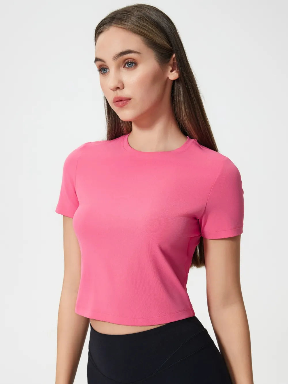 Millennia Round Neck Short Sleeve Active T-Shirt Fuchsia Pink - Fashorio