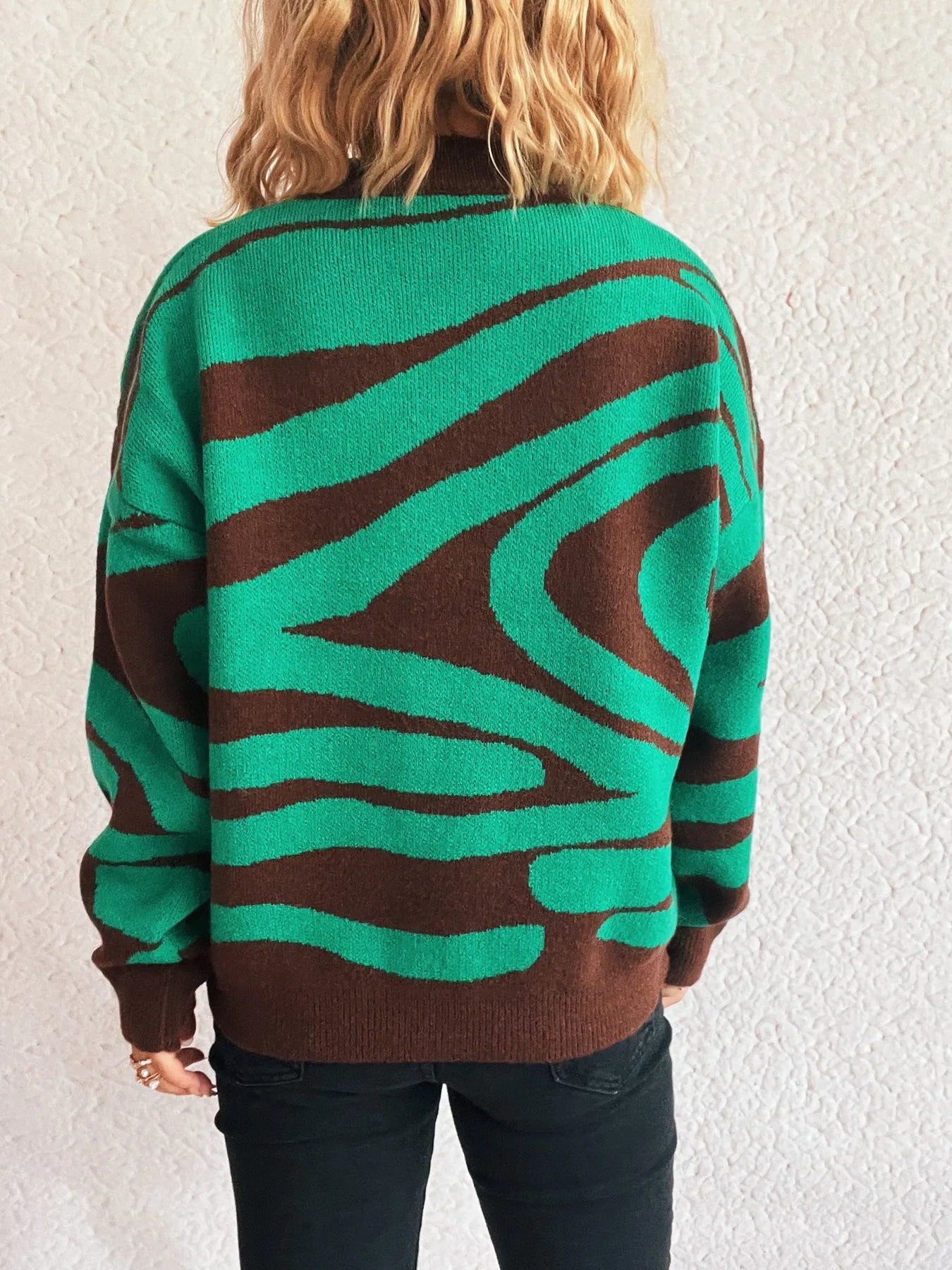 Zebra Print Round Neck Sweater - Fashorio