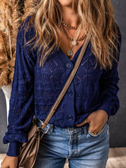 Openwork Button Up Cardigan Blue - Fashorio