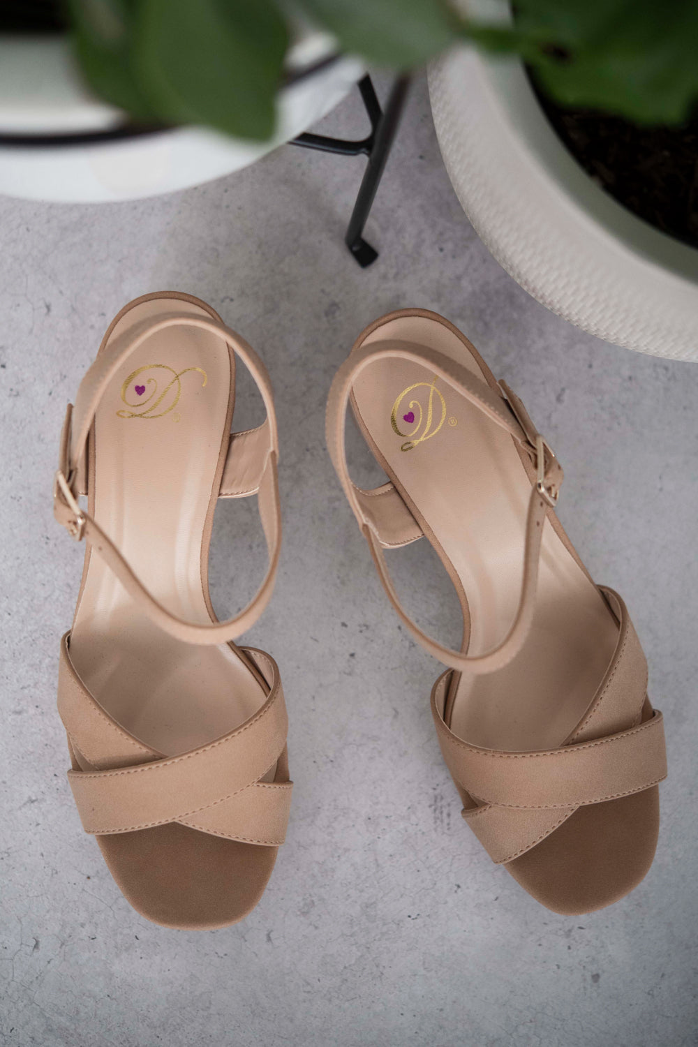 Detail of ankle buckle on block heel sandal