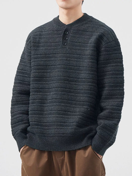 Men's Plus Size Button Detail Long Sleeve Sweater Dark Gray - Fashorio