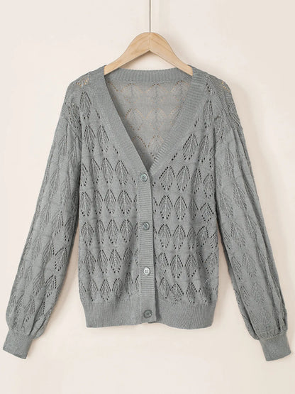 Buttoned Front Openwork Cardigan - Fashorio