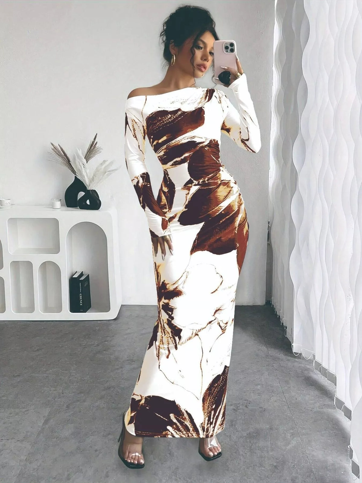 Floral one shoulder maxi dress front view