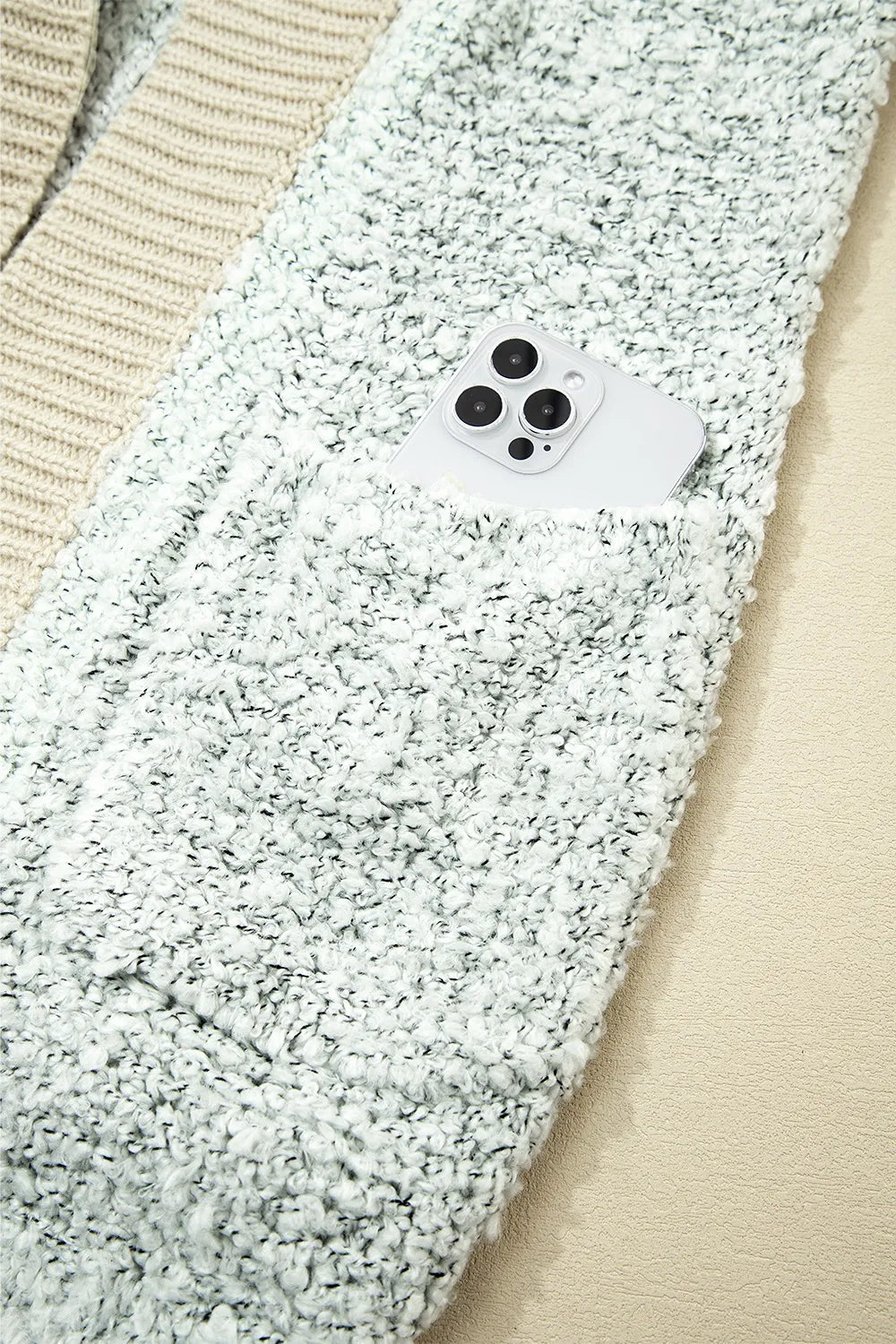 Color Block Side Pockets Open Front Cardigan - Fashorio