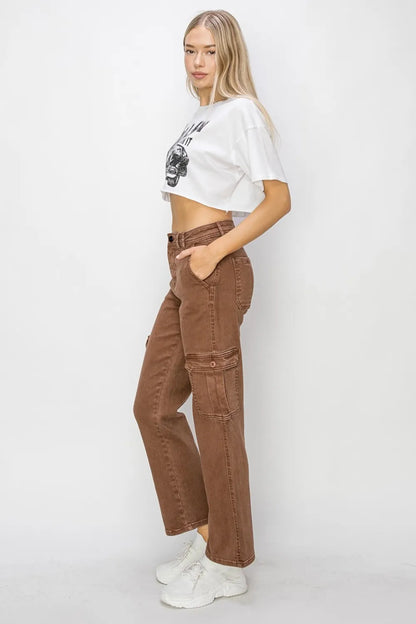 Risen Full Size High Rise Cargo Jeans - Fashorio