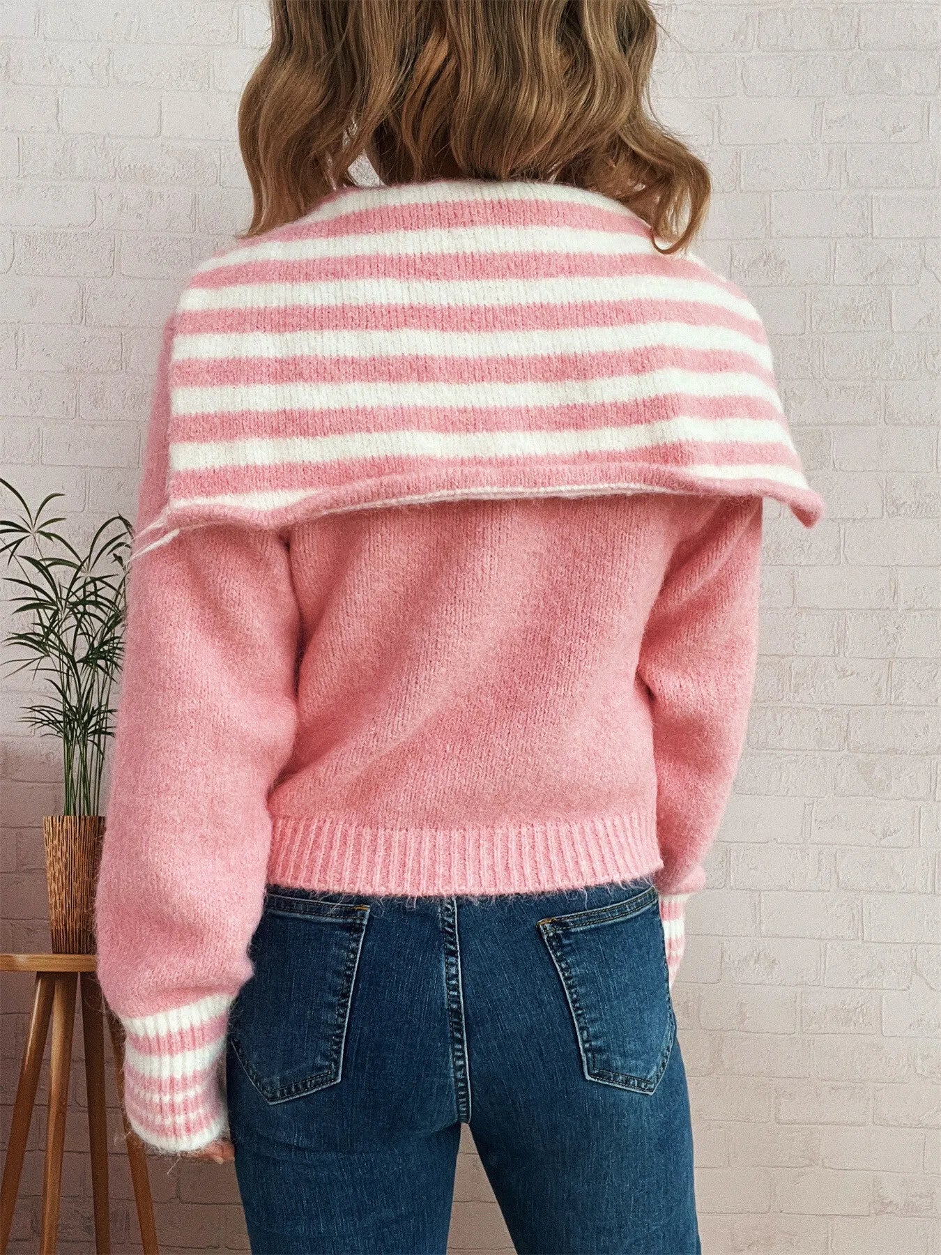 Striped Zip-Up Cardigan - Fashorio