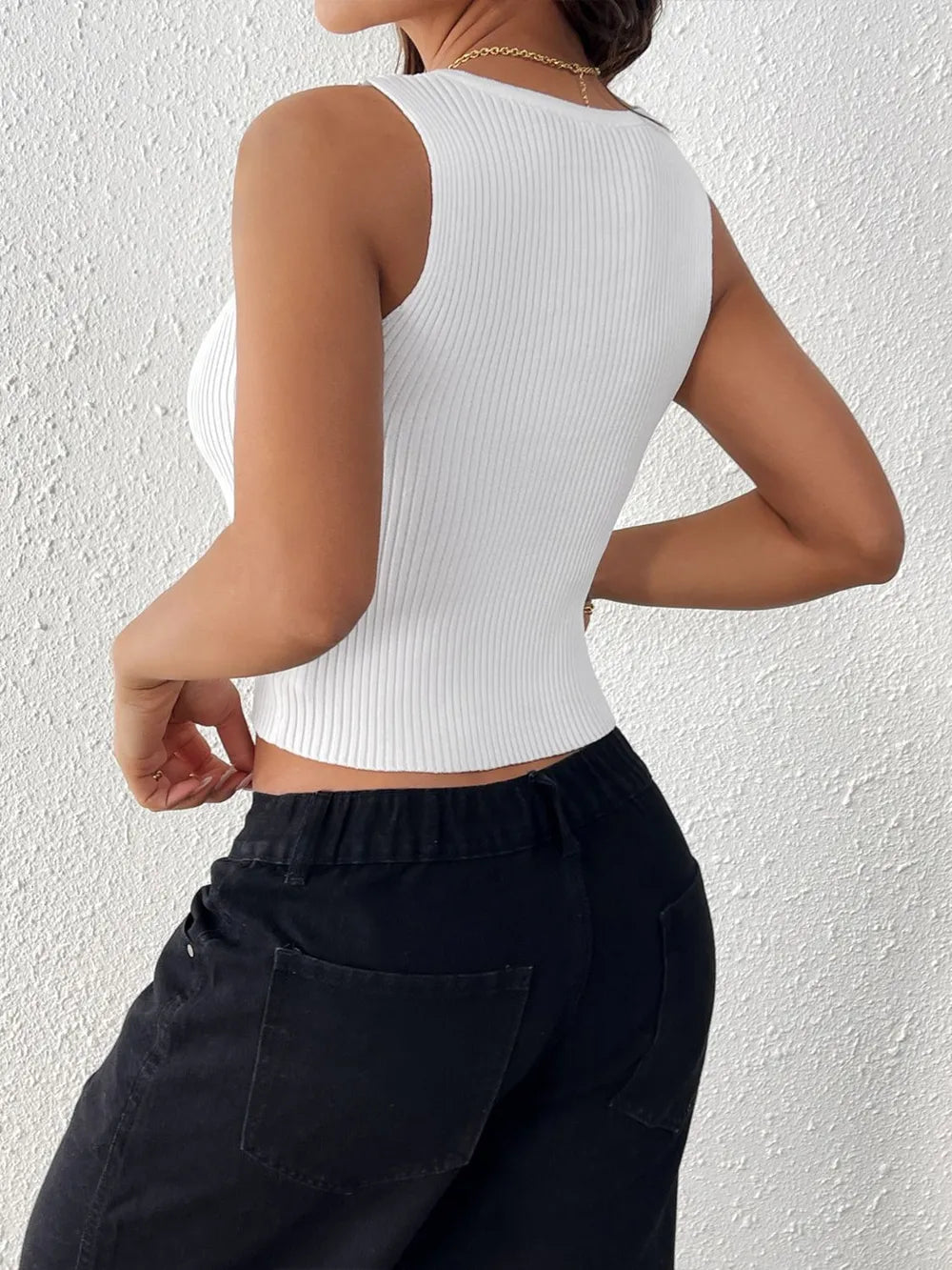 Bow front tank top fabric detail