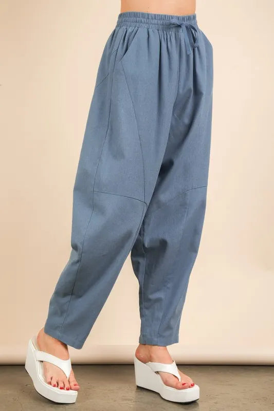 VERY J Solid Barrel Comfy Woven Pants - Fashorio
