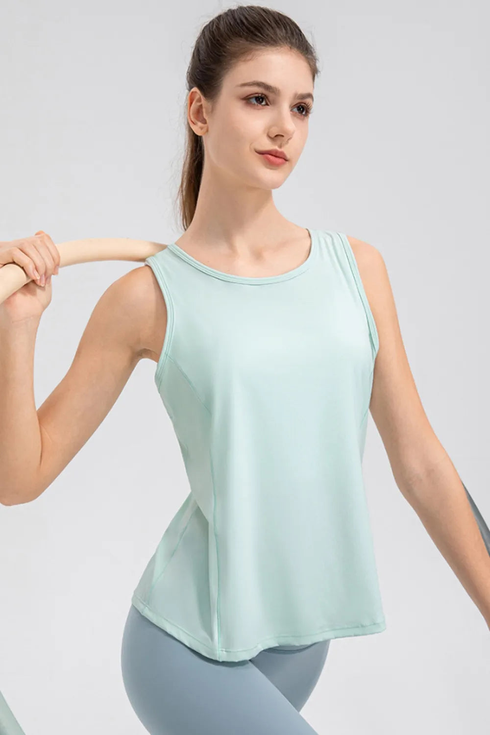 Wide Strap Round Neck Active Tank Aqua - Fashorio