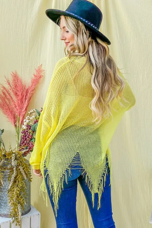 Distressed Mesh V Neck Sweater Cover Up in Yellow view 7