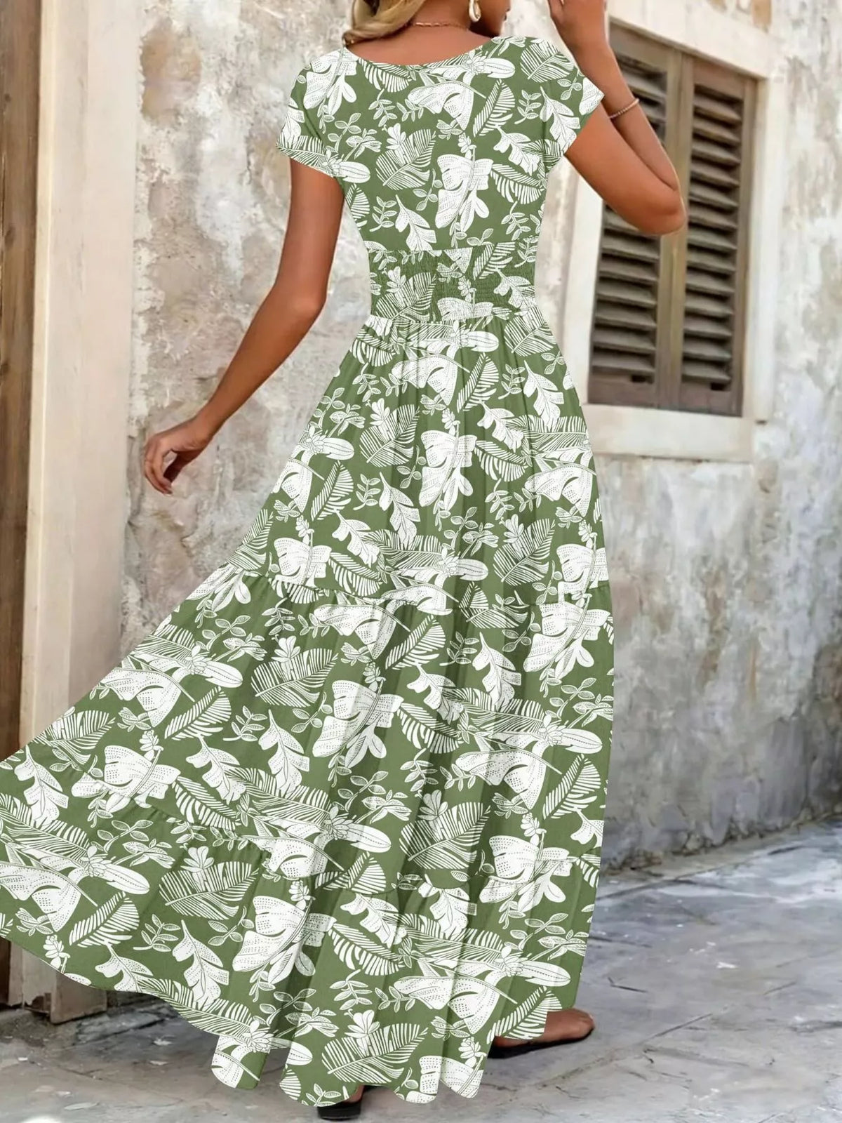 Printed V-Neck Tiered Maxi Dress Plus Size, view 5