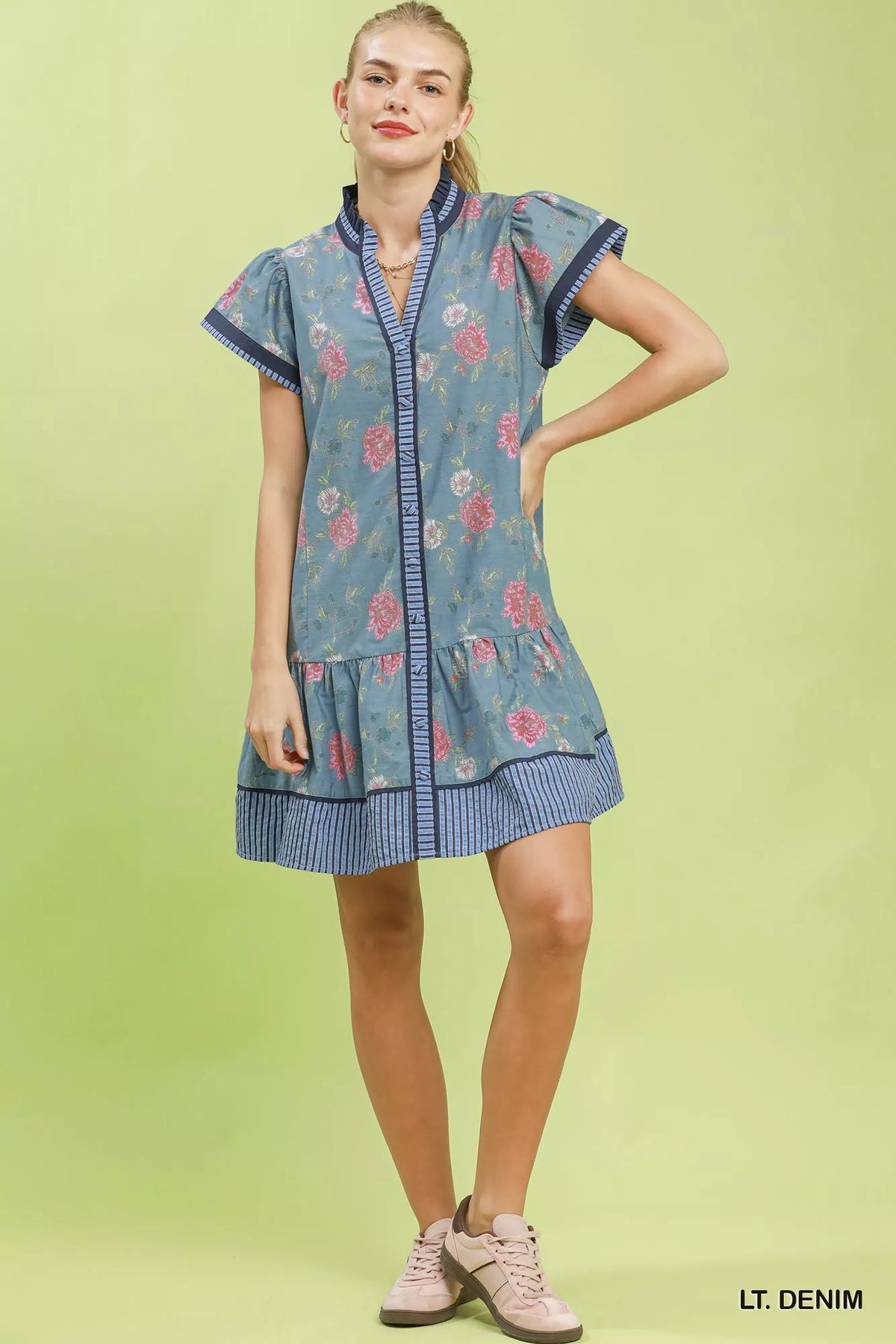 Floral mini dress ruffle hem detail