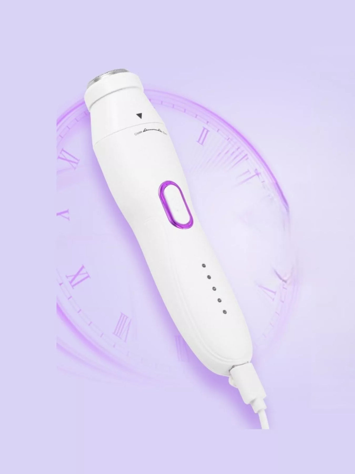 Hair trimmer with interchangeable heads laid out
