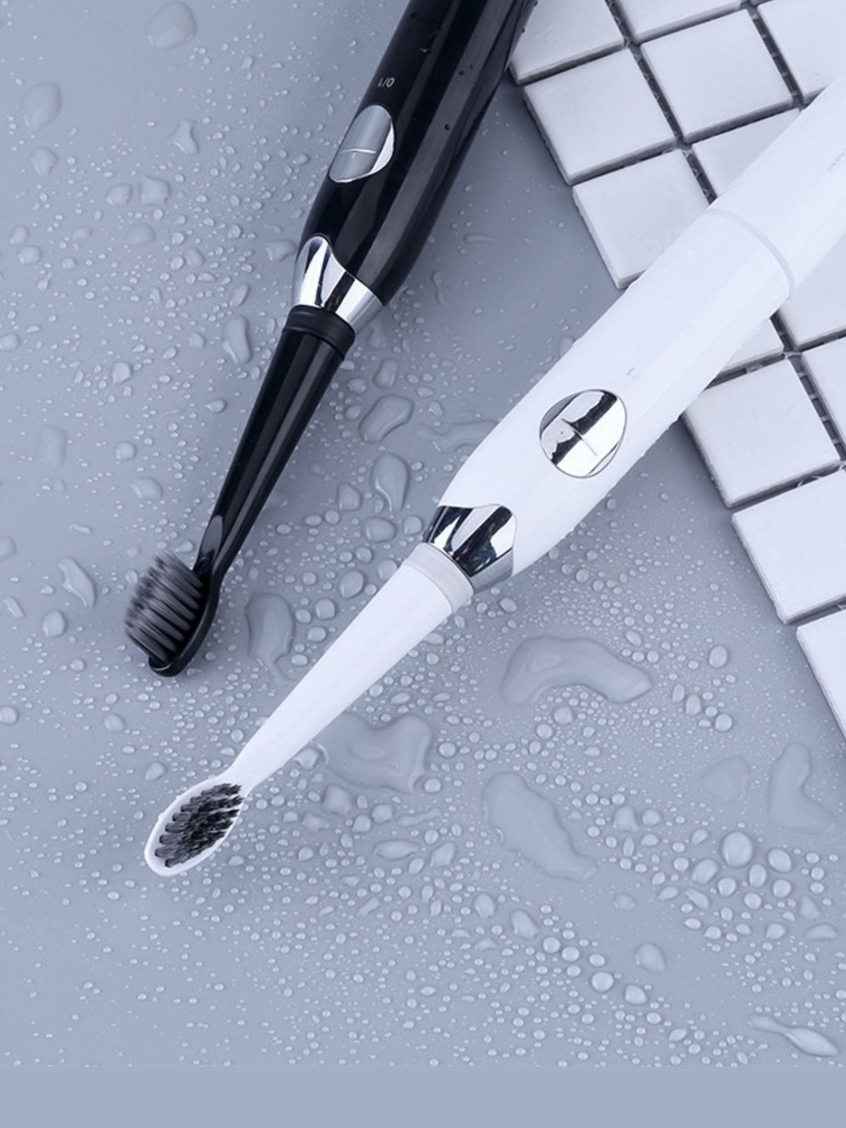 Cordless electric toothbrush held in hand
