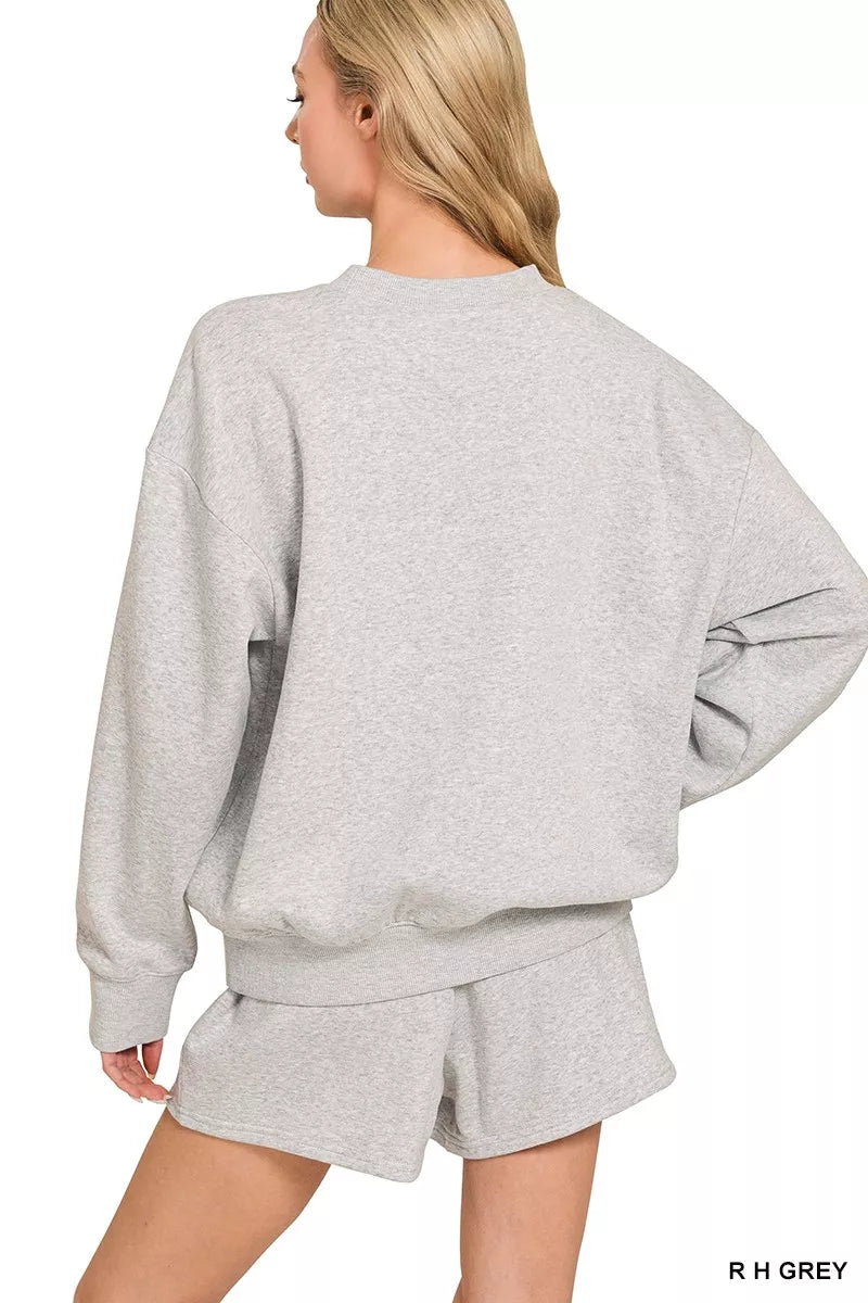 Zenana Fleece Long Sleeve Sweatshirts & Shorts Set - Fashorio