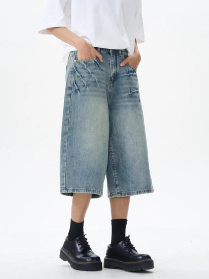 Men's High-Waisted Wide Leg Denim Shorts - Fashorio