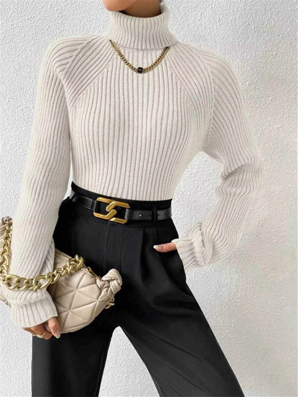 Everyday turtleneck knit on model