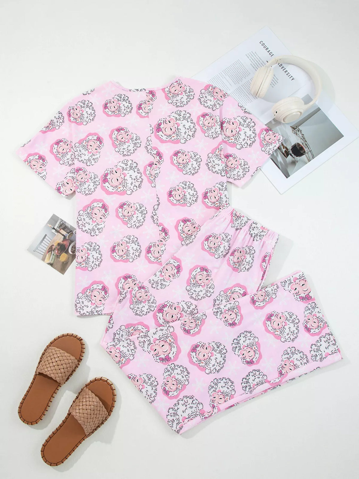 Santa Claus print two piece set pants detail