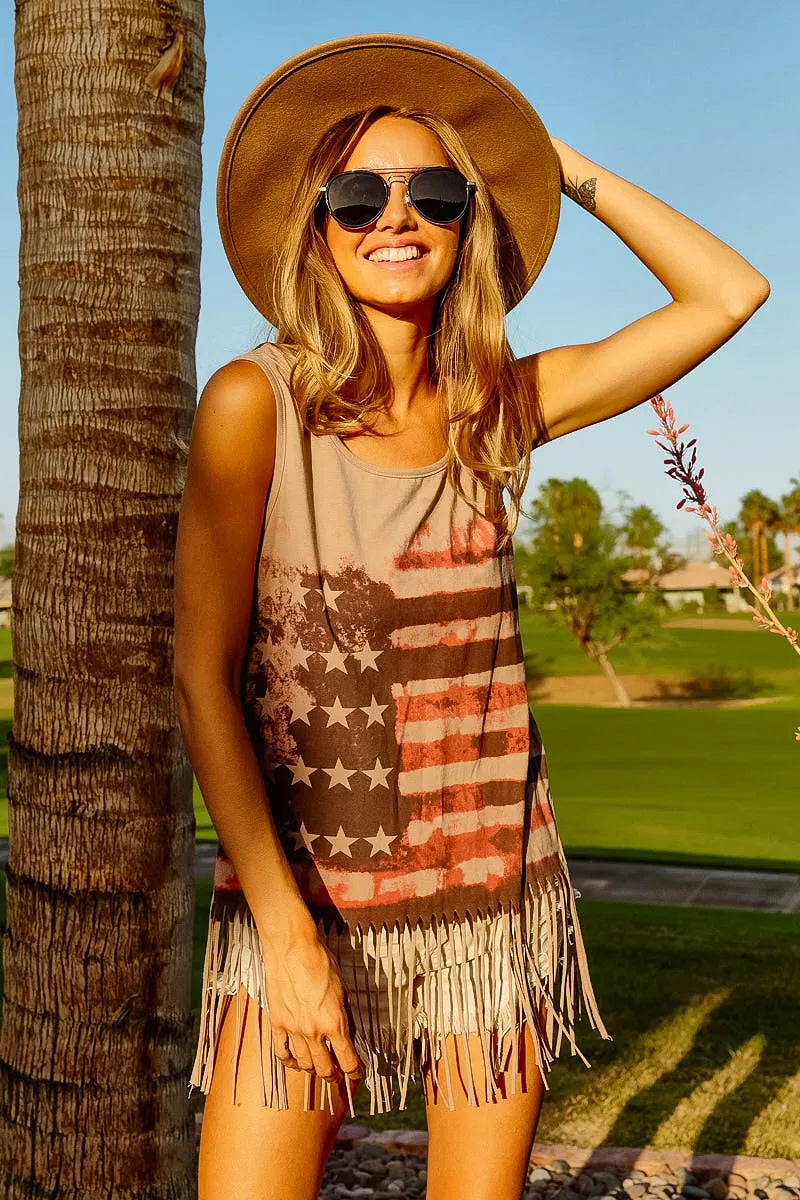 BiBi American Flag Print Knit Sleeveless Top - Fashorio