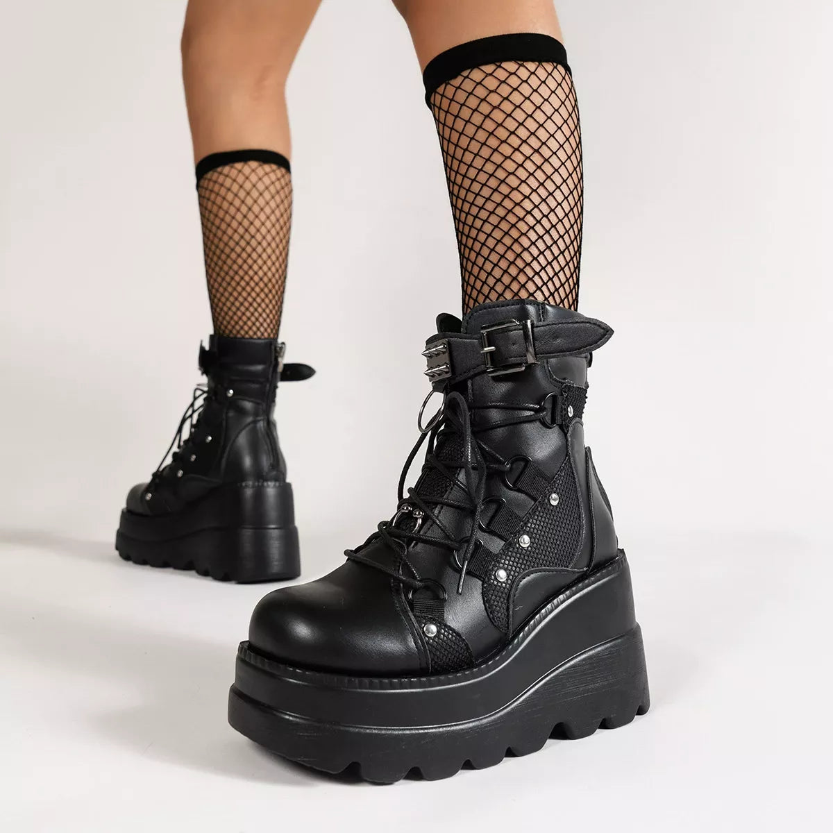 Lace up platform wedge boots sole and tread