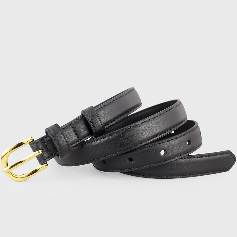 Everyday gold buckle leather belt full view