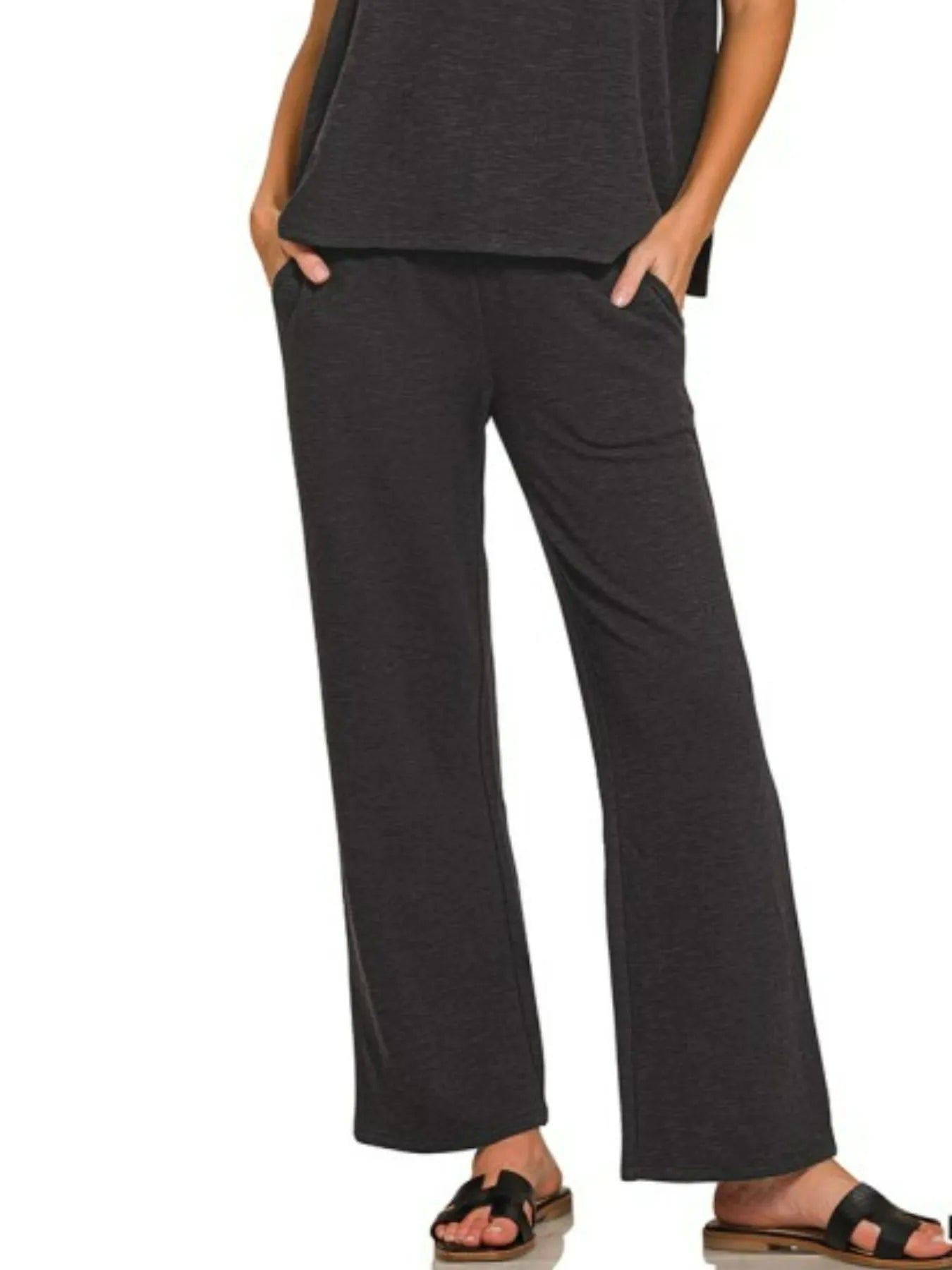 Zenana Slub Short Sleeve T-Shirt and Pants Set - Fashorio