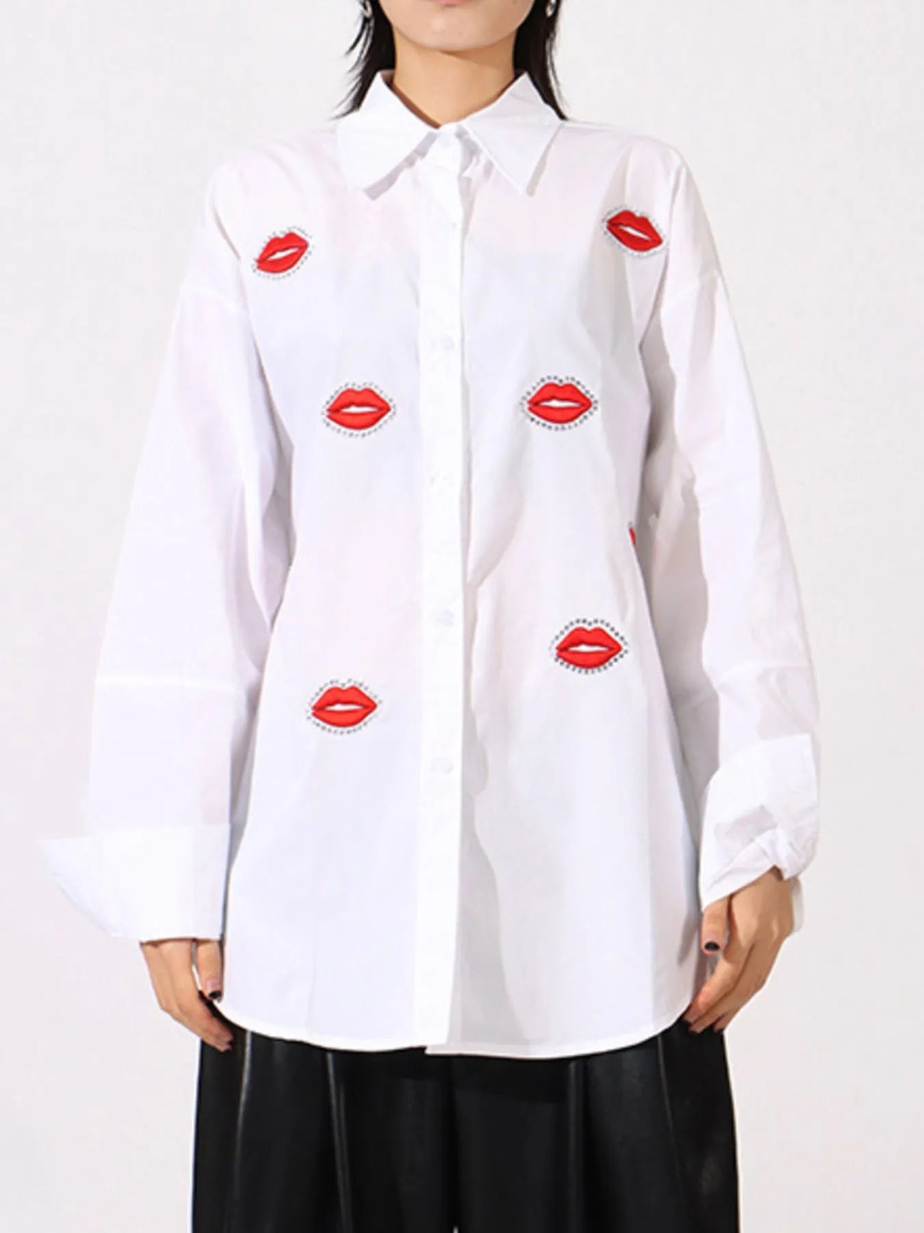 Lips Button Up Long Sleeve Shirt - Fashorio