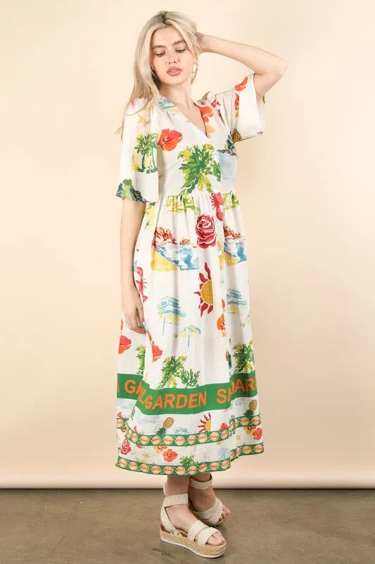 Button Down Printed Midi Dress on model