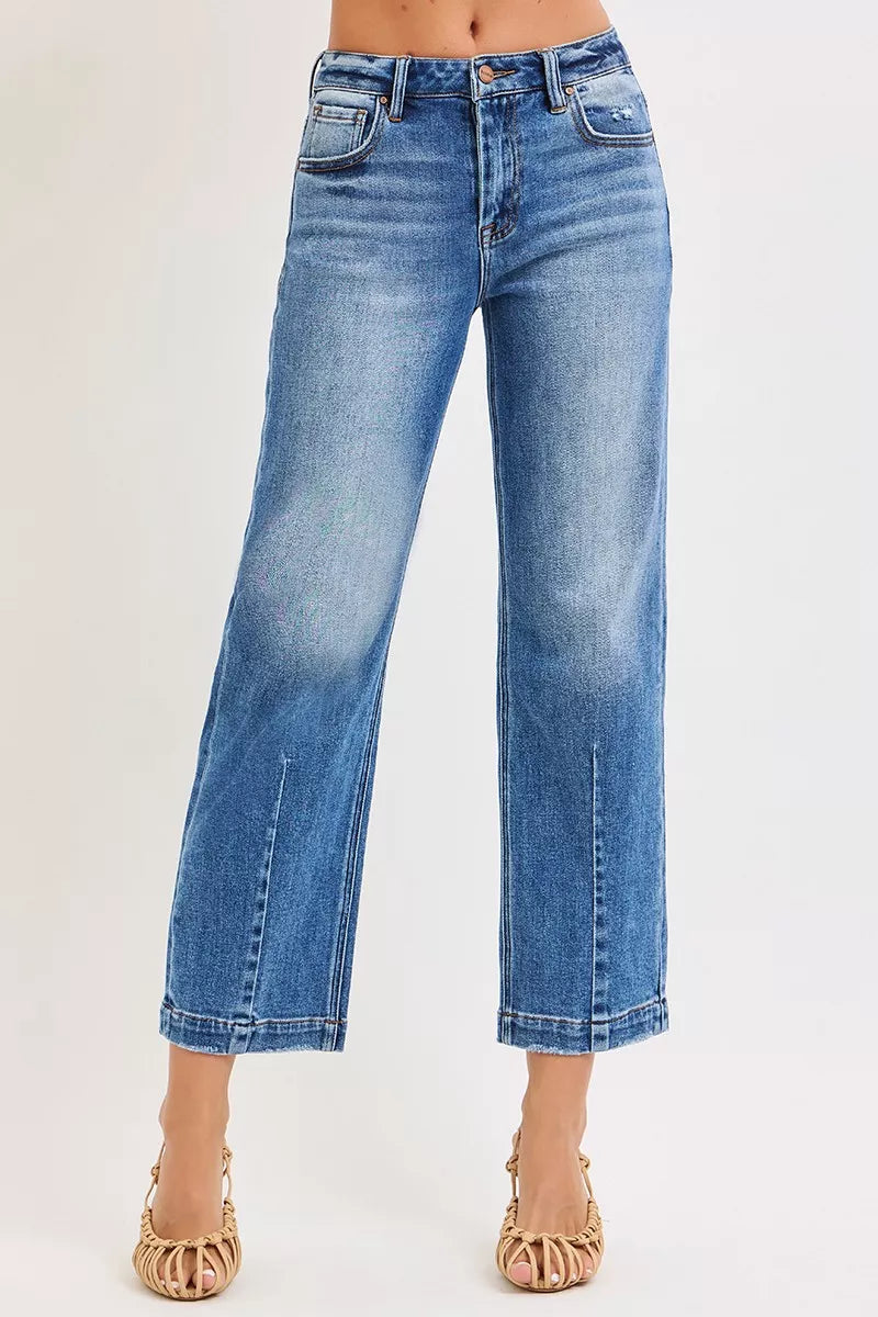 RISEN high rise cropped boyfriend jeans front view