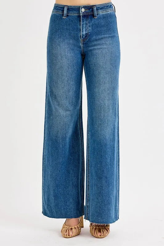 High waist wide leg denim pants back view