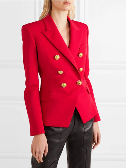 Lapel Collar Long Sleeve Blazer Red - Fashorio