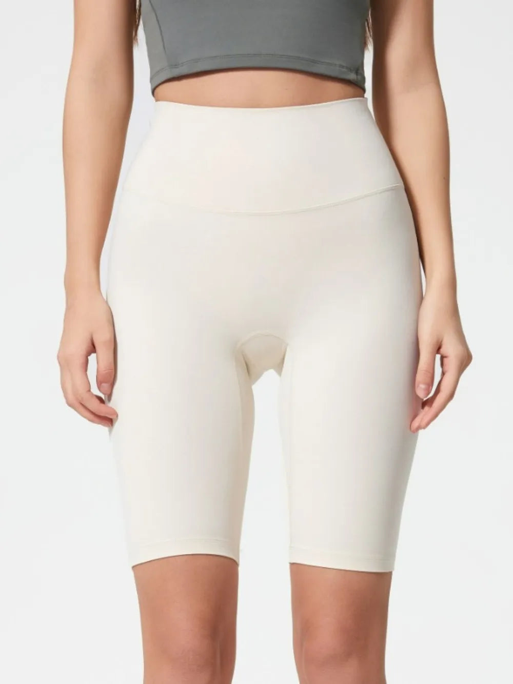high rise wide waistband active shorts detail view 12
