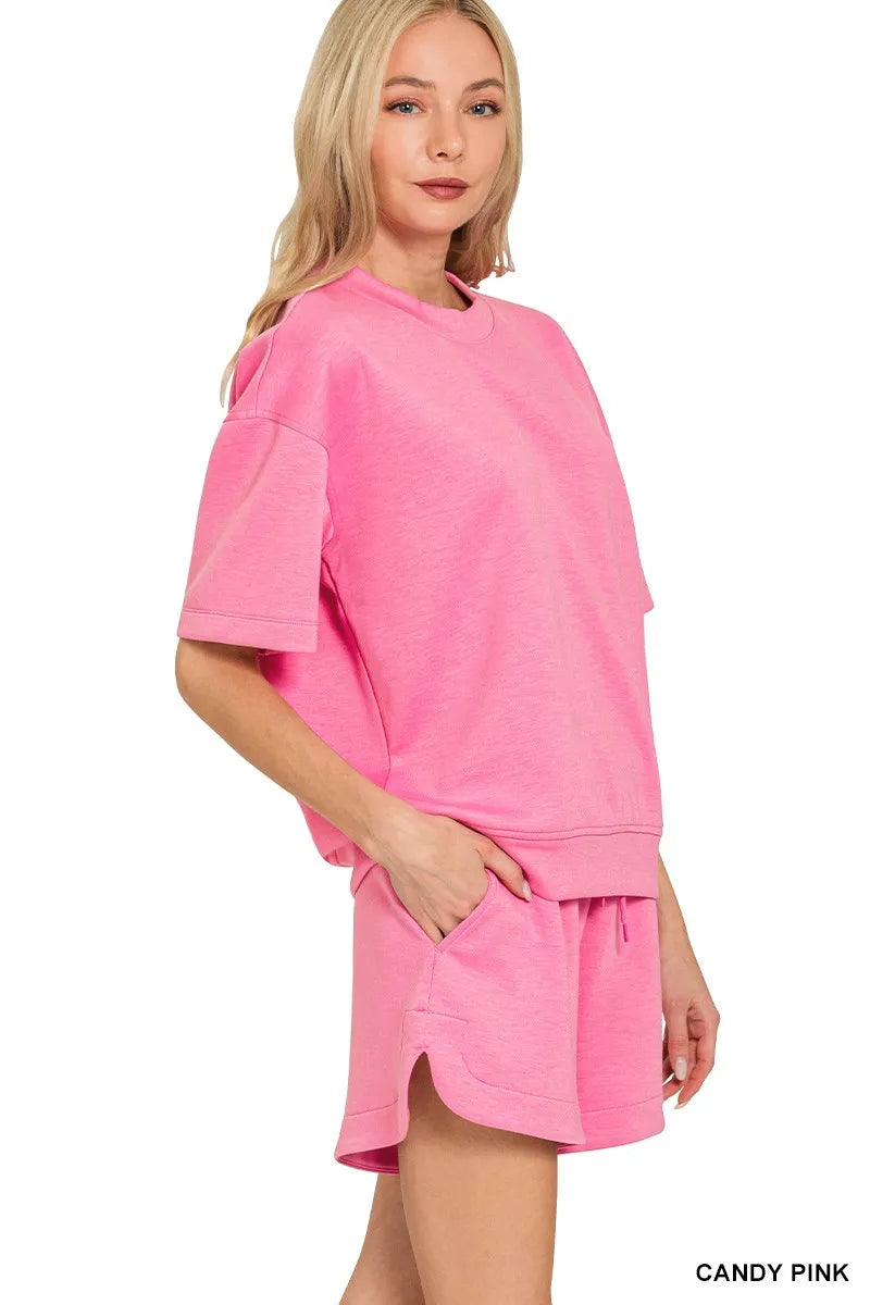 Zenana Scuba Short Sleeve Top & Shorts Set - Fashorio
