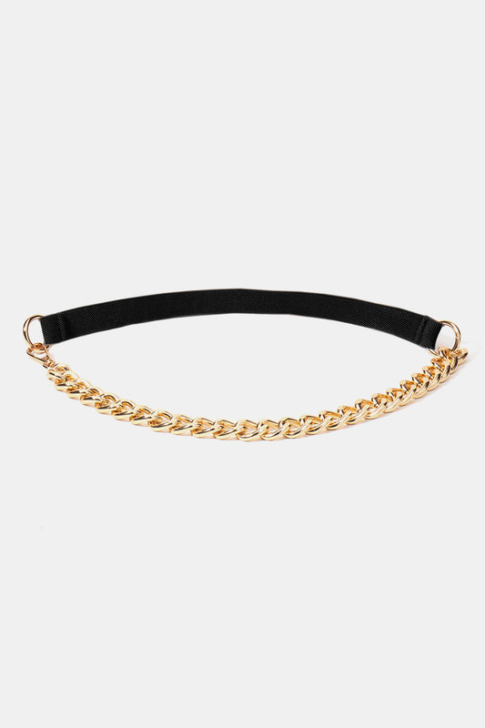Half Alloy Chain Elastic Belt Black Gold One Size - Fashorio