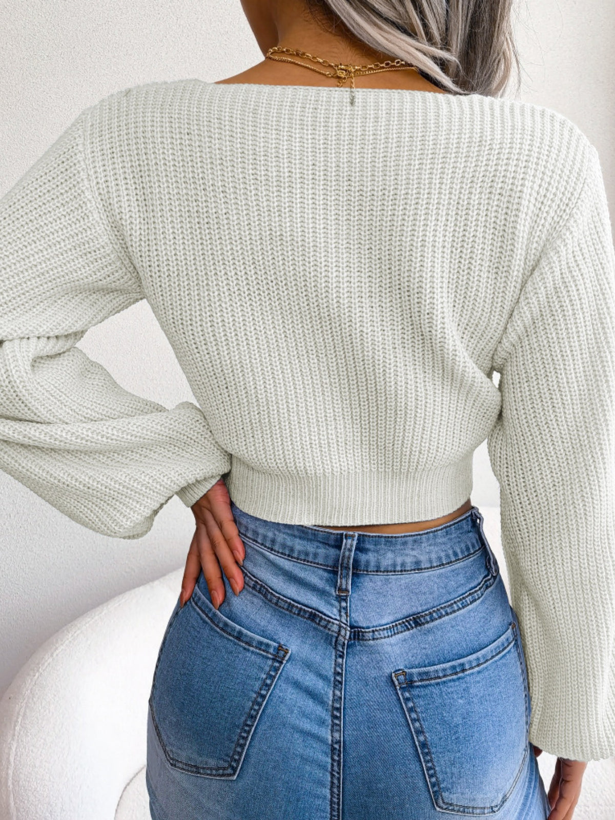 Tie-Front Cropped Sweater, view 14